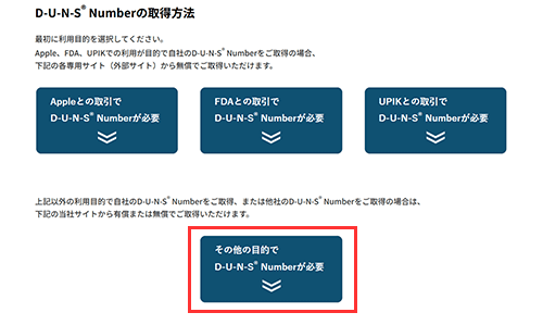 「その他の目的でD-U-N-S® Numberが必要」をクリック